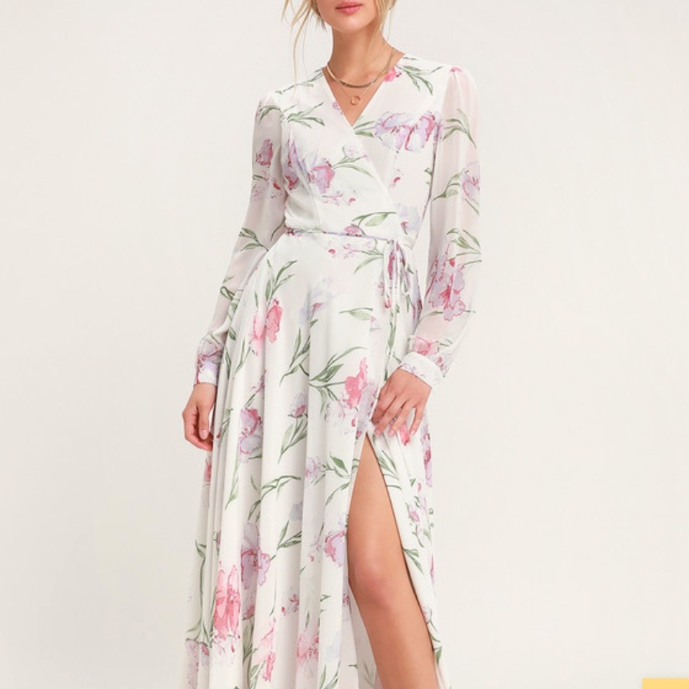 Lulu’s LOVING YOU White Wrap Maxi Dress XS